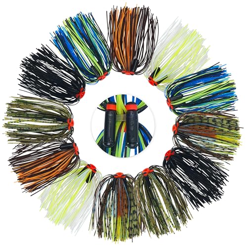 Silicone Jig Skirts Bass Fishing Lure Skirts with Tube Rattles 50 Strands Spinnerbait Buzzbaits Skirts Replacement DIY Squid Jig Bass Spinner Bait Fly Tying Material - color: 12pcs