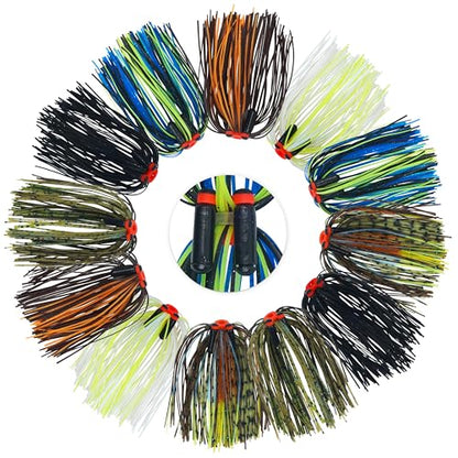 Silicone Jig Skirts Bass Fishing Lure Skirts with Tube Rattles 50 Strands Spinnerbait Buzzbaits Skirts Replacement DIY Squid Jig Bass Spinner Bait Fly Tying Material - color: 12pcs