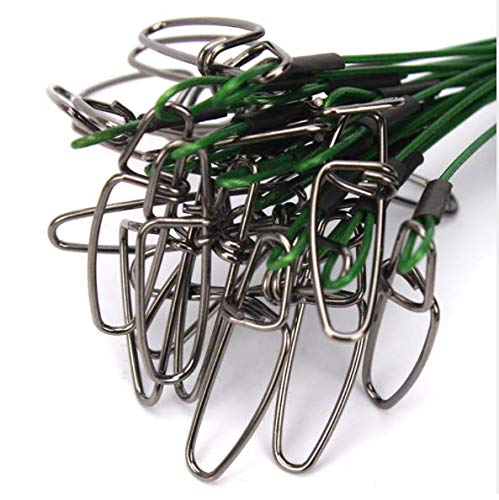 20pcs Fishing Wire Leaders Heavy Duty Fishing Stainless Steel Wire Leaders 150LB High Strength Fishing Leaders with Swivels and Snaps Black/Red/Green - color: Green Leader