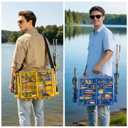 THKFISH Waterproof Double Side Tackle Box, Portable Storage Box with 2 Pack 3500 Stowaway Boxes & Rod Holders, Fishing Lure Organizer YellowPink/Green/Blue/Grey (L-Yellow) - color: L-Yellow