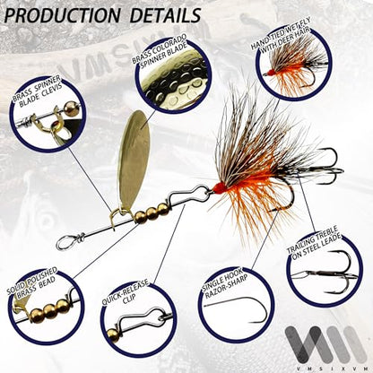 Trout Lures Rooster Bait Tail Fishing Spinnerbaits, Brass Hard Metal Spinner Baits Trout Fishing Lures for Bass Salmon Pike Freshwater Saltwater Lake River - color: A1-5pcs-1/16oz