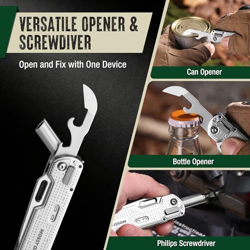 Mossy Oak 13-in-1 Multitool Pocket Knife, Razor-Sharp Stainless Steel Multitool Knife with Clip, Tiny Tools with Scissors, Opener, Screwdriver, Glass Breaker for Camping, Survival, Hiking, Daily Tasks