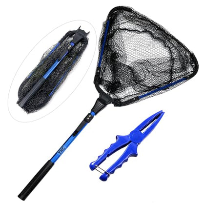 YHC Freshwater Saltwater Fishing Floating Fishing Net Extra Strong Foldable Fishing Net Rubber Coated Fish Landing Net - color: 30Inch Blue Net