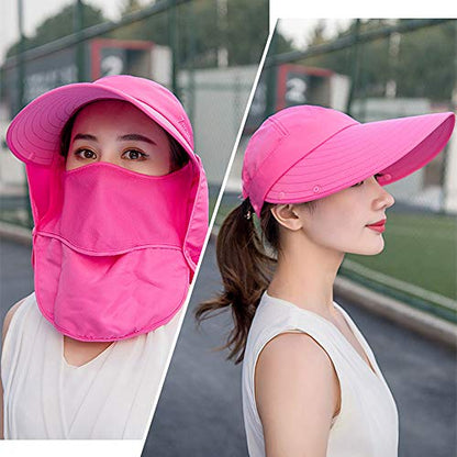 Outdoor UPF 50+ UV Sun Protection Waterproof Breathable Face Neck Flap Cover Folding Sun Hat for Men/Women - color: Rose Red