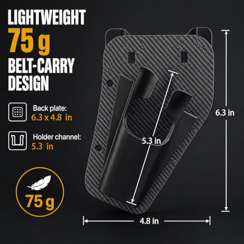 Fishing Rod Holster for Belt, Hands-Free Slide-in Rod Holder for Bank, Wading, Dock & Kayak Anglers, Lightweight 75g Carbon Fiber Pattern Finish, Black