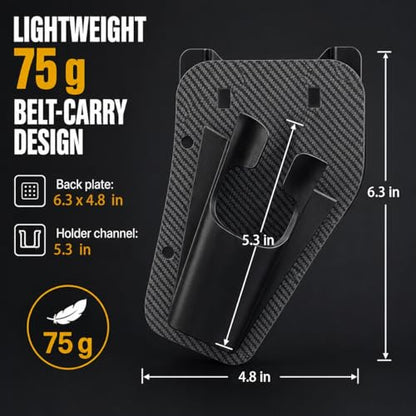 Fishing Rod Holster for Belt, Hands-Free Slide-in Rod Holder for Bank, Wading, Dock & Kayak Anglers, Lightweight 75g Carbon Fiber Pattern Finish, Black