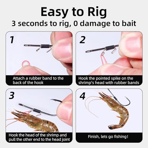 FishTrip Baitholder Fishing Hooks, 10/15pcs Live Shrimp Fixed Hooks Carbon Steel Long Shank Barbed Hooks for Redfish, Bream, Trout, bass 2/0 3/0 4/0