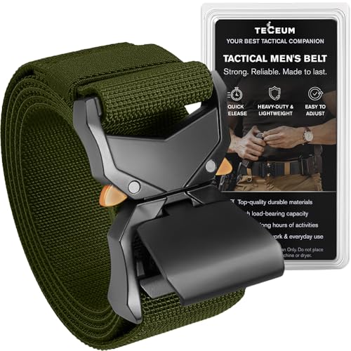 TECEUM Tactical Belt – Heavy-Duty & Quick Release – Military, Work, Rigger, Duty & Utility Belt for Men - color: Buckle 1 - Green, style: Large-for Waist 42"-46" (Length 53")