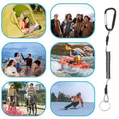 8 Pcs Retractable Safety Coiled Lanyard Heavy Duty Fishing Lanyard with Carabiner Kayak Retractable Tool Leash Keychain Fishing Rod Safety Lanyards for Fish Equipment Keys Cards Tools