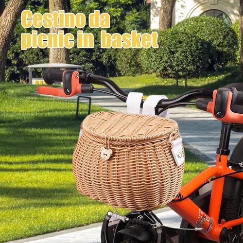 Wicker Picnic Basket, Fishing Creel Basket with Lid and Shoulder Strap, Portable Woven Baskets Decorative Wicker Baskets
