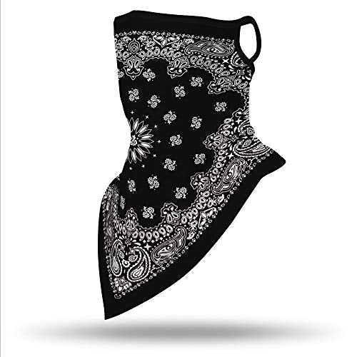 YAYOUREL Neck Gaiter Face Mask Bandanas for Men Women UV Face Scarf Cover Ear Loop Hole Facemask for Fishing Running Cycling - color: Black Gray