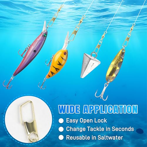 AGOOL Fishing Swivels Snaps, 60/120pcs Barrel Swivels with Nice Snaps Gold High Strength Solid Rings Line Lures Connector Fishing Tackle Accessories - size: #2_120pcs
