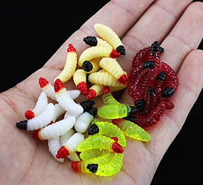 50pcs-1Inch Bass Fishing Worms Lures,Silicone Soft Maggot Baits Bread Worm Fishing Lure,5 Color - color: White