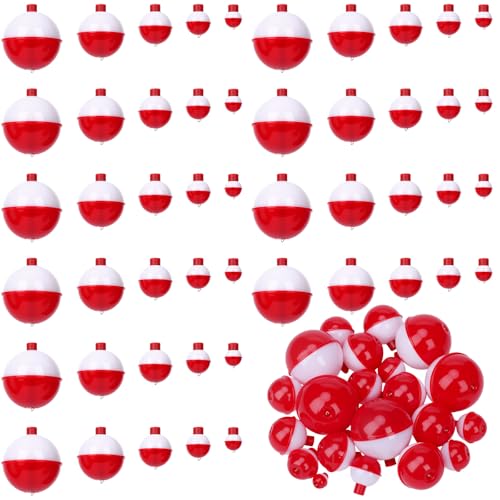 Coopay Fishing Bobbers 30Pcs-50Pcs/Lot Hard ABS Fishing Floats Set Snap on Float Red/White Bobbers Push Button Round Buoy Tackle Accessories - style: 0.5+1+1.25+1.5+2=50pcs