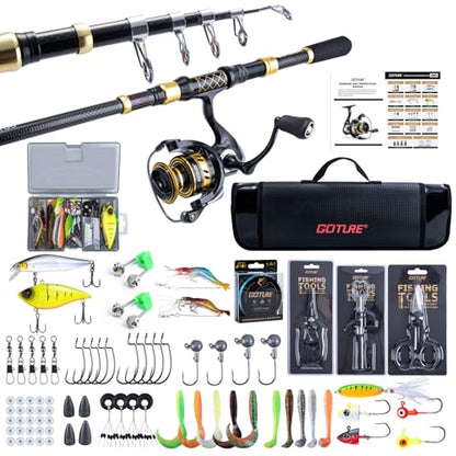 Goture Fishing Rod and Reel Combos,1.8M-2.7M Telescopic Fishing Pole Spinning Reel Line Lures Set with Carrier Bag,Telescopic Rod Kit for Starter Travel Saltwater Freshwater Gear Gift - color: A3:Fishing Pole Kit with Carrier Bag, size: 9 ft/2.7 m