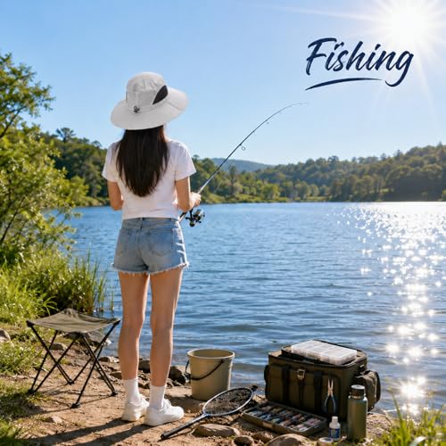 HUAMULAN Women Large Brim Sun Hat with Neck Flap, Men Quick Dry Hiking Fishing Safari Hat UPF 50+ - color: Yq005-lightgray