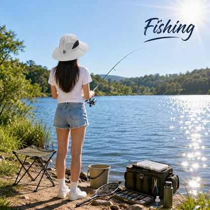 HUAMULAN Women Large Brim Sun Hat with Neck Flap, Men Quick Dry Hiking Fishing Safari Hat UPF 50+ - color: Yq005-lightgray