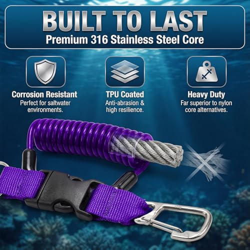 Scuba Diving Lanyard - Underwater Camera Lanyard, Anti-Loss Retractable Gear Tether with Quick-Release Buckle Clip - color: Purple
