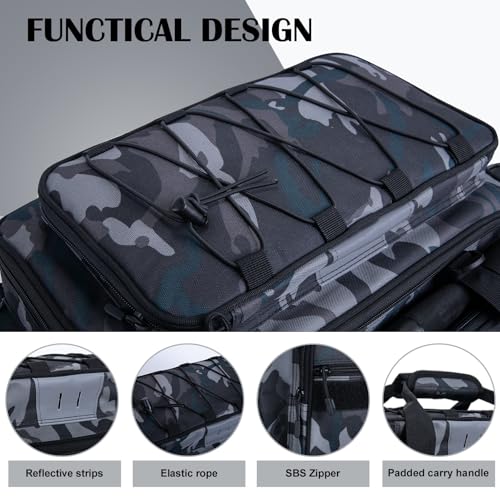 Goture Fishing Tackle Bag with 4pcs 3600 Tackle Boxes, 600D Water-Resistant Soft Side Saltwater Gear Storage Fishing Bag with Rod Straps, Detachable Water Bottle Pouch, Waterproof Bottom, SBS Zippers - color: C2:Camo with 4 3600 Tackle Boxes, size: Large