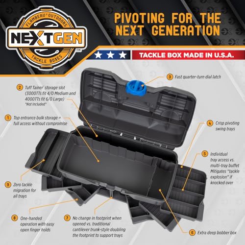 Flambeau Outdoors 660NGAK Next Gen 6/0 Large Fishing Tackle Box - 6 Pivot Trays, 32 Compartments, Includes 25-piece Tackle Kit, Fishing Tackle and Gear Storage, Fishing Lure Organizer, Dark Gray - size: With Tackle Kit