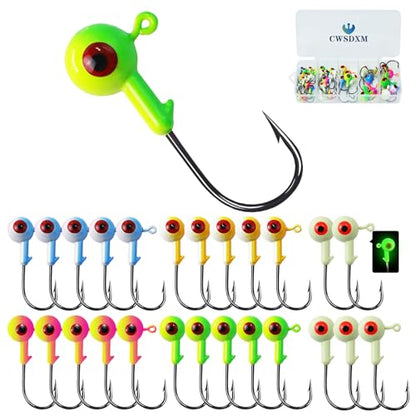 Fishing Jig Heads Assorted Size Round Painted Ball Head Hooks for Walleye Bass Trout Crappie Jig Heads Freshwater Saltwater,1/2oz 3/8oz 1/4oz 1/8oz 15-40pcs