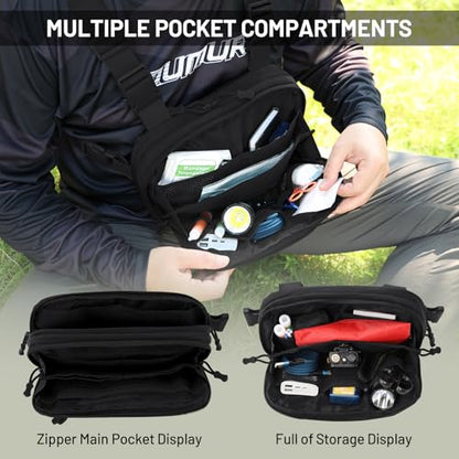Tactical EDC Chest Bag Utility Molle Chest Rig Pouch with CCW Compartment Adjustable Strap Outdoor Chest Pack - color: Black