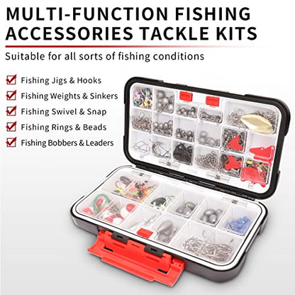 TRUSCEND Complete Fishing Accessories - Tackle Box with Tackle Included, Fishing Hooks, Jig Heads, Sinkers, Weights, Swivels, Snaps, Bobbers, Leaders - Fishing Gear Set for Bass Trout Panfish Walleye - color: C-408pcs Premium Kit