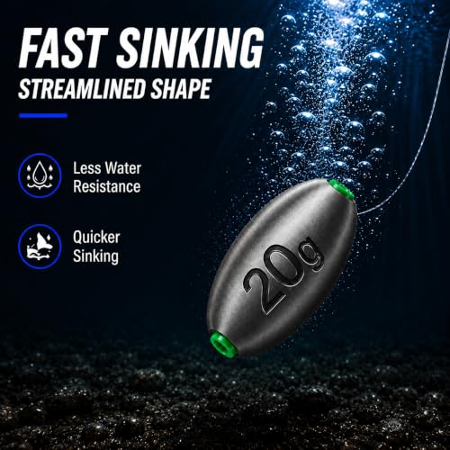 Egg Sinkers Fishing Weights, Oval Slip Sinkers Bullet Lead Fishing Weights for Freshwater Saltwater Tackle Set 1/8oz to 1oz - size: 3/4oz-20g-10pcs
