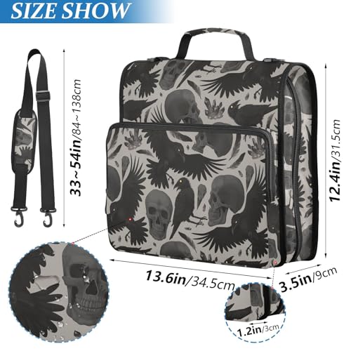 Gothic Halloween Bird Skull Zipper Binder Bag 3 Ring with Shoulder Strap Zippered Binder Fits 13 Inch Laptop File Folder Document Organizer for College Office Supplies - color: Gothic Bird Skull