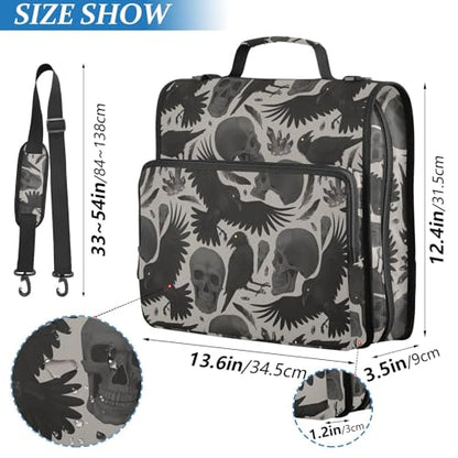 Gothic Halloween Bird Skull Zipper Binder Bag 3 Ring with Shoulder Strap Zippered Binder Fits 13 Inch Laptop File Folder Document Organizer for College Office Supplies - color: Gothic Bird Skull
