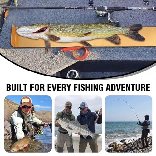 FairySandy 22 Inch Aluminum Fish Ruler Saltwater Fish Measuring Board Tool Yellow Durable Anti Corrosion Fishing Equipment for Lakes Rivers Ponds Nearshore