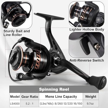 Alwonder Fishing Spinning Rod and Reel Combos, Carbon Fiber Telescopic Fishing Rod 4000 Spinning Reel Set Saltwater Freshwater with Jigs Spoon Spinner Sandeel Lures Line Gear Accessories Tackle - size: L - 2.4M/7.87FT