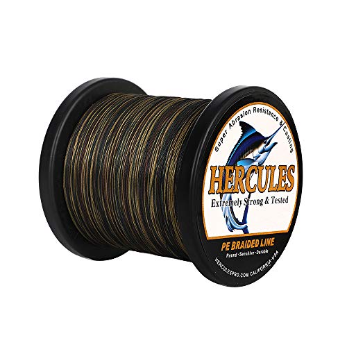 HERCULES Cost-Effective Super Strong 4 Strands Braided Fishing Line 6LB to 100LB Test for Salt-Water, 109/328 / 547/1094 Yards (100M / 300M / 500M / 1000M), Diam# 0.08MM - 0.55MM, Hi-Grade - color: Camouflage, size: 60LB(27.2KG)-0.40MM-1094YDS(1000M)