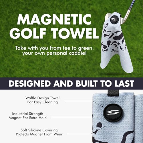 Magnetic Microfiber Waffle Golf Towel – Large 16"x24" Clean Golf Club Ball Magnet Clip to Hang on Bag Cart Strong Premium Strength Ultra Absorbent Gear Gray Men (Rippit Gray) - color: Rippit Gray