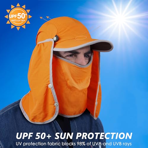 GADIEMKENSD UPF 50+ Folding Fishing Hat 360 Outdoor Sun Hat - color: Orange