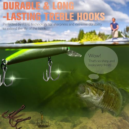 Dovesun Fishing Treble Hooks, Triple Hooks 3X Strong Professional V, 50PCS High Carbon Steel Replacement Fishing Hooks for Saltwater and Freshwater, Sizes #10#8#6#4#2 - color: PTFE Coating, size: #2 * 50PCS
