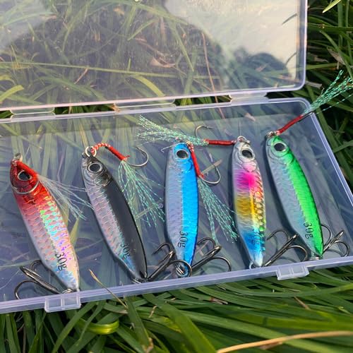 Tripquips Saltwater Jigs Fishing Lures with Ultra-Sharp Hooks, Saltwater Spoon Lure for Tuna Salmon Grouper, Sea Fishing Jigging Lure, Trolling Spoon for Bass Fishing - color: 5PCS-15g/0.53oz