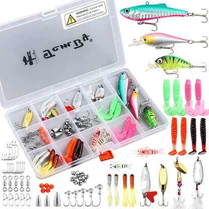 TCMBY Fishing Lures Bait Tackle Kit Set for Freshwater Trout Bass Fishing, Including Accessories, Fishing Tackle Box, Crankbait, Spoon, Hooks, Fishing Gear and Equipment for Starter Beginner.