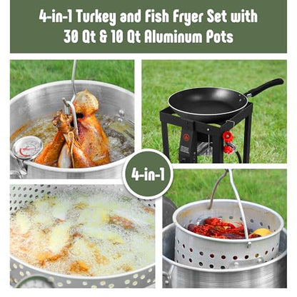Feasto 30 Qt Turkey Fryer with Basket & 10QT Fish Fryer Kit | 50,000 BTU Outdoor Propane Burner, Multi-use outdoor cooker, for Lobster, Crab, Crawfish, Shrimp Boiling and Frying - size: 30 qt & 10 qt