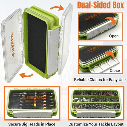 Sturdy Dual Sided Small Tackle Box Organizer, Waterproof Sealed Clear Fishing Tackle Box Tray Storage Case with Slit Foam for Jig Heads-Flies-Spoons-Rigs and Lures (FN0801) - style: FN0801