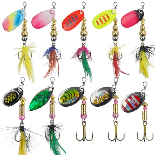 Fishing Lures Spinnerbait Kit Rooster Bait Tail Fishing Lures Inline Spinner Baits Bass Salmon Trout Spoon Hard Metal Spinnerbaits for Saltwater Freshwater - style: 10pcs Spinnerbaits-b