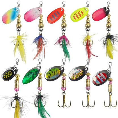 Fishing Lures Spinnerbait Kit Rooster Bait Tail Fishing Lures Inline Spinner Baits Bass Salmon Trout Spoon Hard Metal Spinnerbaits for Saltwater Freshwater - style: 10pcs Spinnerbaits-b
