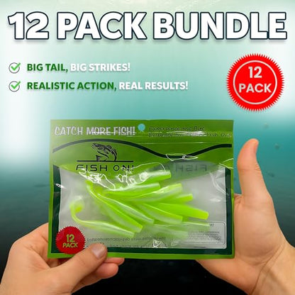 Soft Plastic Paddle Tail Swimbaits – 3 1/4", 4" & 5" Soft Plastic Fishing Lures with Extra-Large Tail for Lifelike Swimming Action – Freshwater & Saltwater - color: Electric Green, size: 3 1/4 Inch - 12 Pack