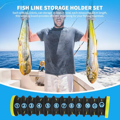 3 Pcs Fishing Leader Storage Organizer, EVA Foam Fishing Line Organizer with 12 Line Slots for Storing Lines Winding Board Rigs Holder Leader Tray Hook Keeper, with Tackle Box
