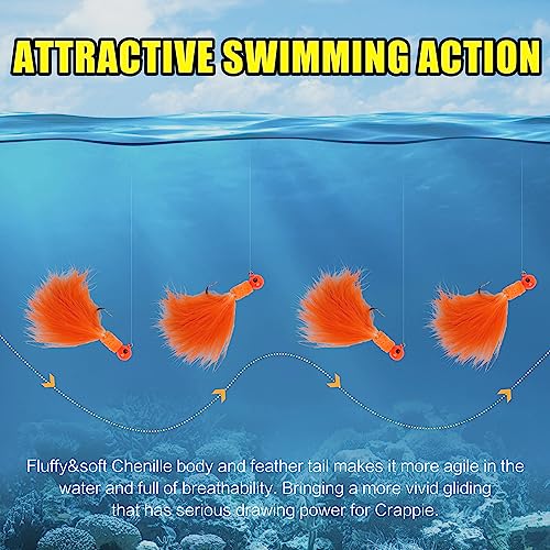 Crappie Jigs,30pcs Hand-Tied Marabou Hair Jig Heads with Feather 5 Colors Ice Fly Fishing Lures Bucktail Jig Fishing Teaser for Panfish Sunfish Walleye Hair Jig Bait 1/32 1/16 1/8 oz - color: 1/32(0.87g) - 30pcs