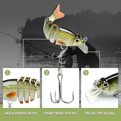 TRUSCEND Swimmax Easy Catch Fishing Lures with BKK Hooks, Wiggling, Vibrating, Rattling and Gurgling for More Bites, Heavy-Duty Dyneema Fiber Jointed Swimbaits for Bass, Trout, Crappie, Walleye, Pike - color: A3-2",0.07oz