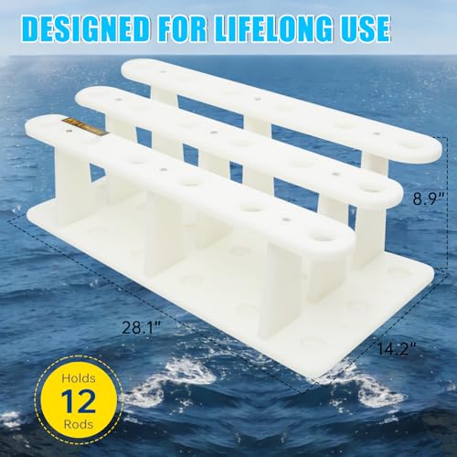 Heavy-Duty HDPE Fishing Rod Holder Rack for 18 Rods – Deck & Dock Mount Rod Storage with Stainless Steel Hardware, Wide Spacing Design for Large Reels, UV & Corrosion Resistant - size: 18 Rods
