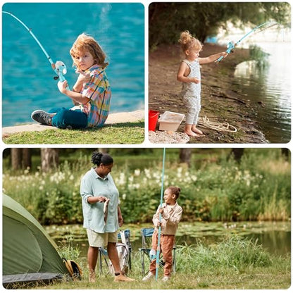 Kids Fishing Pole, Portable Telescopic Kids Fishing Poles for Boys Girls Youth, Fishing Rod and Reel Combo - color: Mint Blue