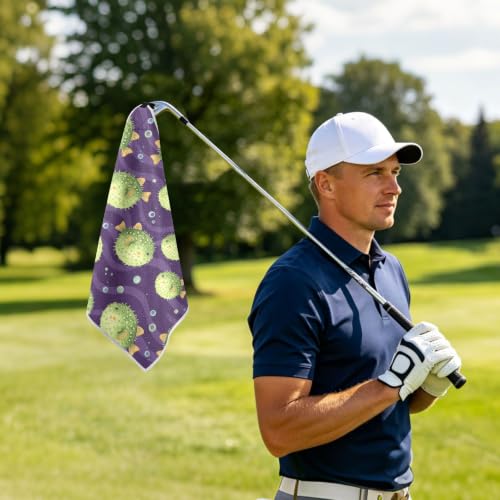 Underwater Fish Purple Pattern Magnetic Golf Towel for Golf Bags Microfiber Golf Accessories for Men Women with Carabiner Clip Attaches to Clubs and Carts, 17.7"x17.7"