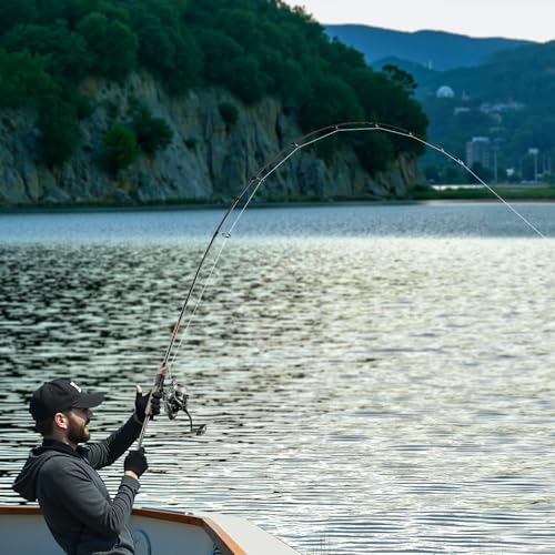 VEVOR Rod and Fishing Reel Combo, IM6 Fiberglass & Carbon Fiber Spinning Rod and Reel Combo, Bass Fishing Pole with 6.5 ft Two-Piece Rods, 6+1 Ball Bearings, Stainless Steel Guides with Ceramic Rings